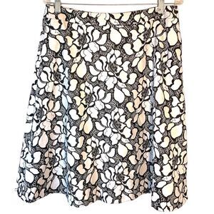 J. Peterman ladies skirt 12 black white floral lace Aline swing embroidered